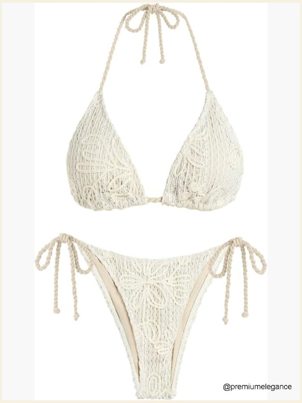 Sexy Crochet Triangle Bikini Set Adjustable Straps Halter Neck Removable Pads